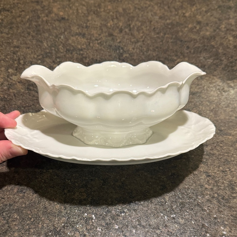 Haviland White Porcelain Gravy Boat with Saucer